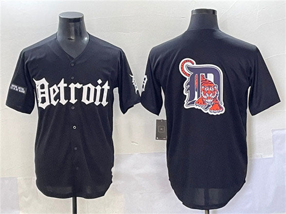 Detroit Tigers Team Big Logo Black 'Motor Gothic Edition' Vapor Premier Limited Stitched Baseball Jersey