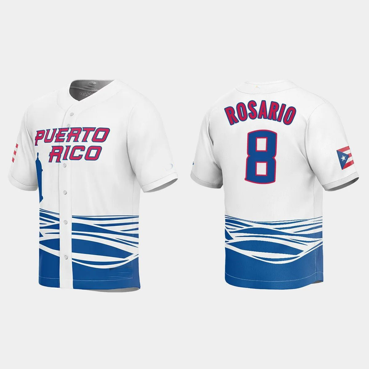 #8 EDDIE ROSARIO PUERTO RICO BASEBALL 2023 WORLD BASEBALL CLASSIC JERSEY ¡§C WHITE Stitches Baseball Jerseys