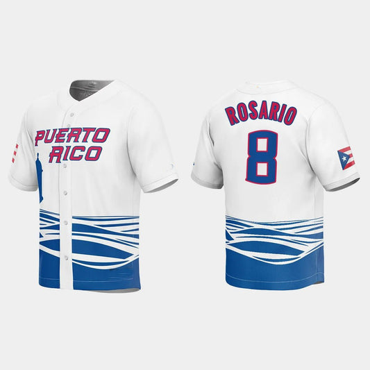 #8 EDDIE ROSARIO PUERTO RICO BASEBALL 2023 WORLD BASEBALL CLASSIC JERSEY ¡§C WHITE Stitches Baseball Jerseys