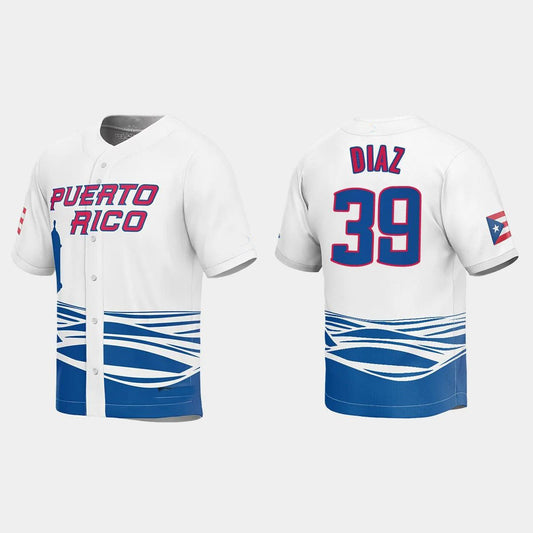 #39 EDWIN DIAZ PUERTO RICO BASEBALL 2023 WORLD BASEBALL CLASSIC JERSEY ¡§C WHITE Stitches Baseball Jerseys