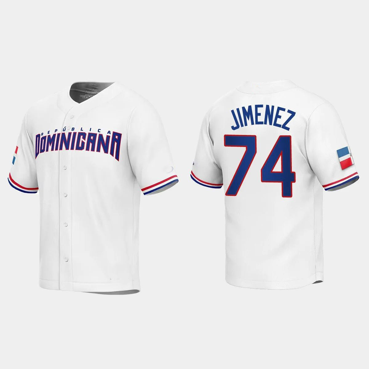 #74 ELOY JIMENEZ DOMINICAN REPUBLIC BASEBALL 2023 WORLD BASEBALL CLASSIC REPLICA JERSEY ¡§C WHITE Stitches Baseball Jerseys