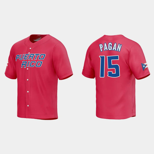 #15 EMILIO PAGAN PUERTO RICO BASEBALL 2023 WORLD BASEBALL CLASSIC JERSEY ¡§C RED Stitches Baseball Jerseys