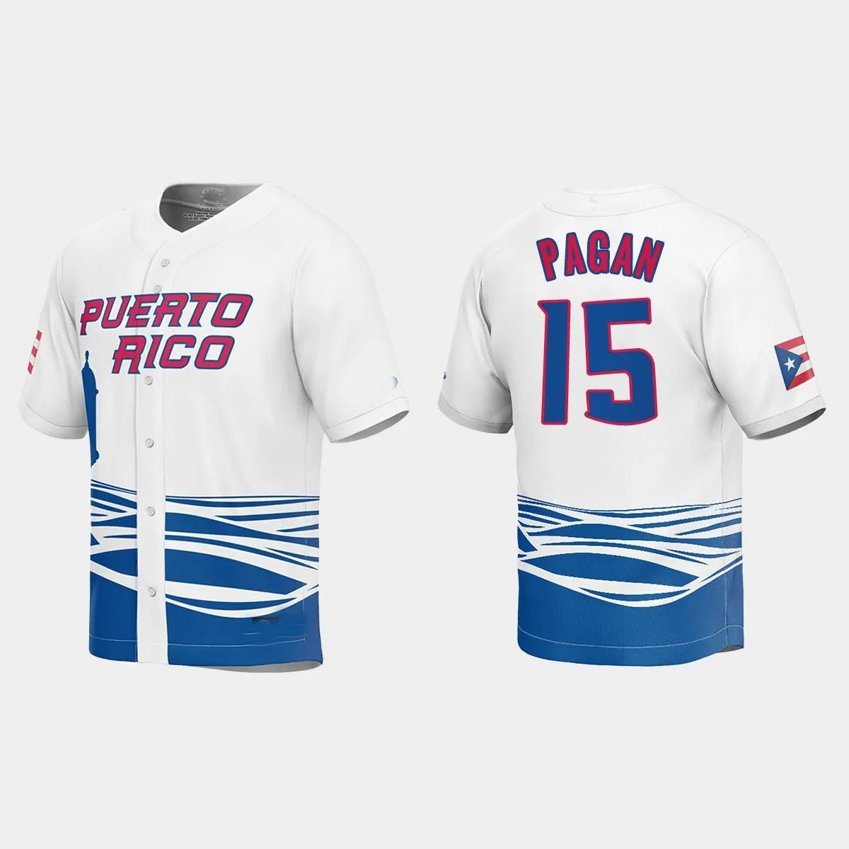 #15 EMILIO PAGAN PUERTO RICO BASEBALL 2023 WORLD BASEBALL CLASSIC JERSEY ¡§C WHITE Stitches Baseball Jerseys
