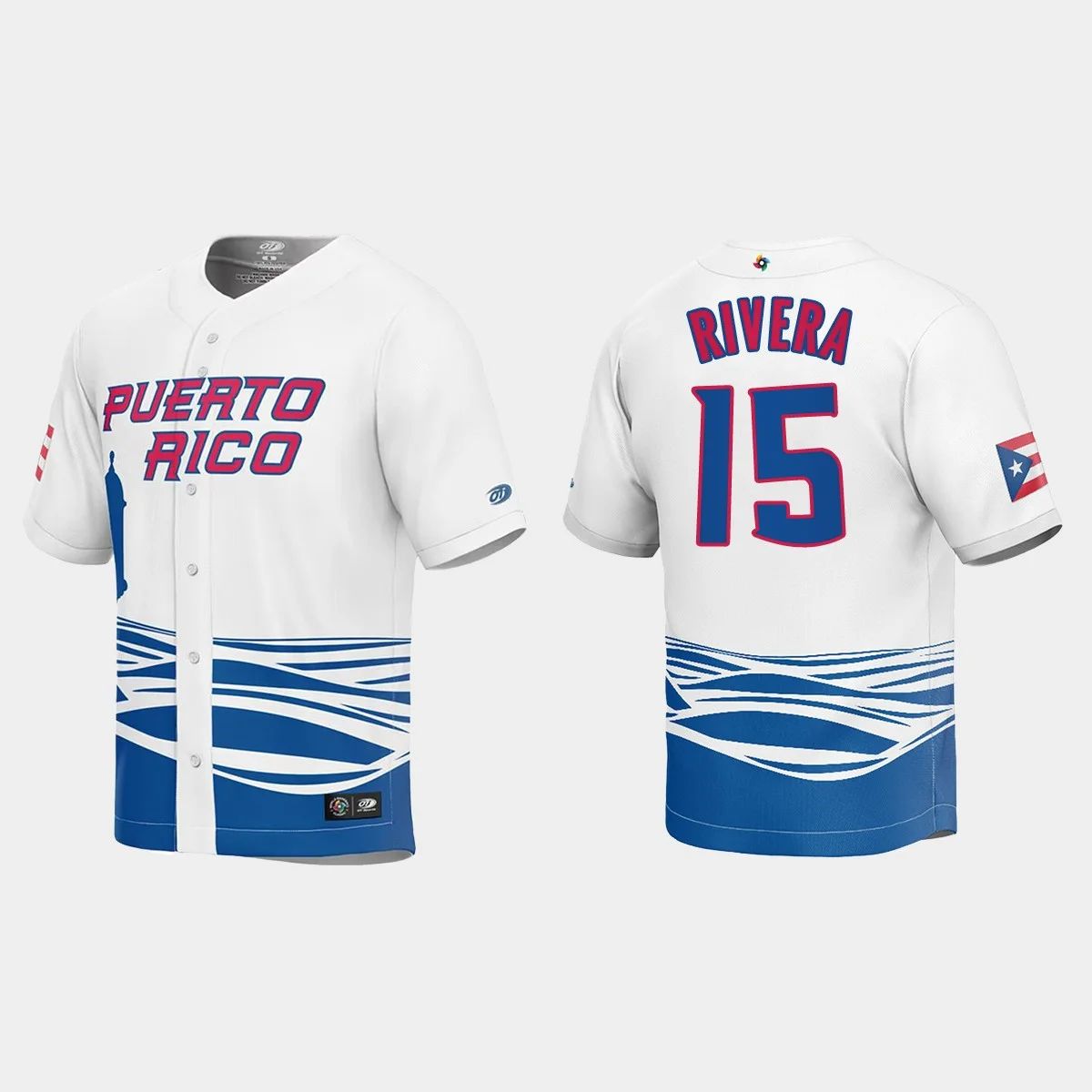 #15 EMMANUEL RIVERA PUERTO RICO BASEBALL 2023 WORLD BASEBALL CLASSIC JERSEY ¡§C WHITE Stitches Baseball Jerseys