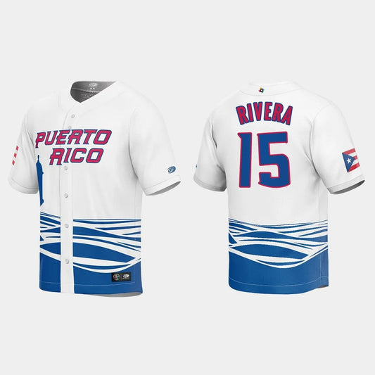 #15 EMMANUEL RIVERA PUERTO RICO BASEBALL 2023 WORLD BASEBALL CLASSIC JERSEY ¡§C WHITE Stitches Baseball Jerseys