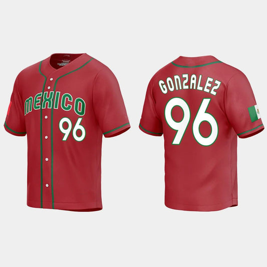 #96 FELIPE GONZALEZ MEXICO BASEBALL 2023 WORLD BASEBALL CLASSIC REPLICA JERSEY ¡§C RED Stitches Baseball Jerseys