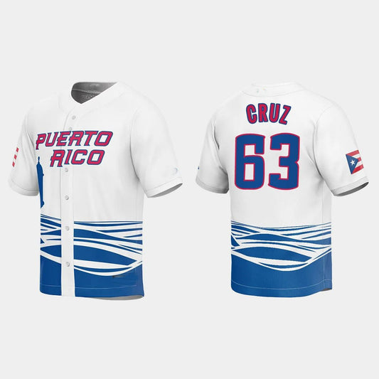 #63 FERNANDO CRUZ PUERTO RICO BASEBALL 2023 WORLD BASEBALL CLASSIC JERSEY ¡§C WHITE Stitches Baseball Jerseys