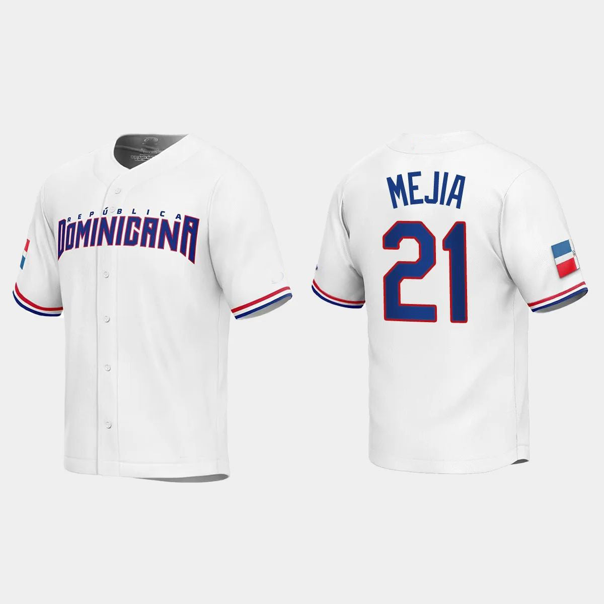 #21 FRANCISCO MEJIA DOMINICAN REPUBLIC BASEBALL 2023 WORLD BASEBALL CLASSIC REPLICA JERSEY ¡§C WHITE Stitches Baseball Jerseys