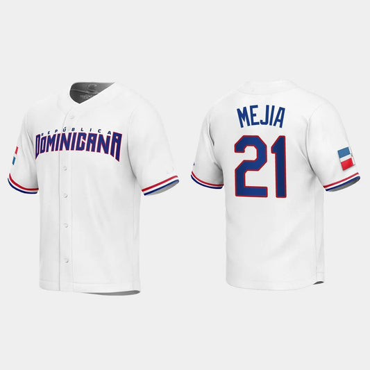 #21 FRANCISCO MEJIA DOMINICAN REPUBLIC BASEBALL 2023 WORLD BASEBALL CLASSIC REPLICA JERSEY ¡§C WHITE Stitches Baseball Jerseys
