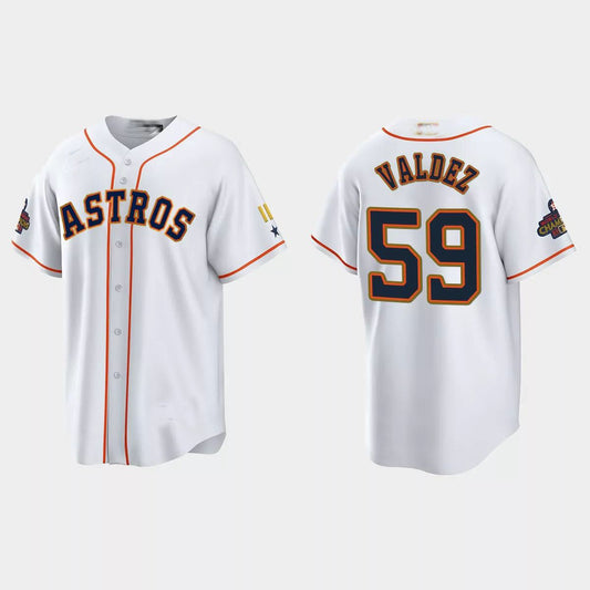 #59 Framber Valdez Houston Astros 2023 Gold Program Jersey ¡§C White Stitches Baseball Jerseys