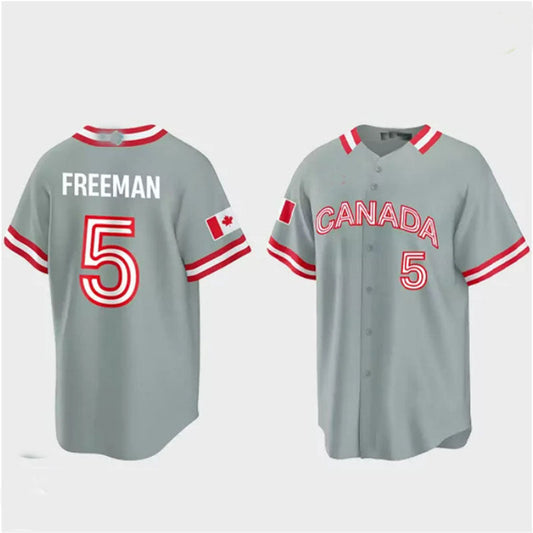 #5 Freddie Freeman Canada 2023 World Baseball Classic Jersey ¡§C Grey Stitches Baseball Jerseys