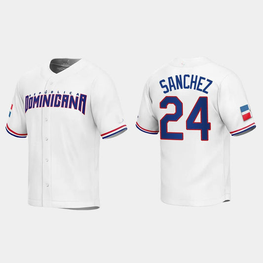 #24 GARY SANCHEZ DOMINICAN REPUBLIC BASEBALL 2023 WORLD BASEBALL CLASSIC REPLICA JERSEY ¡§C WHITE Stitches Baseball Jerseys