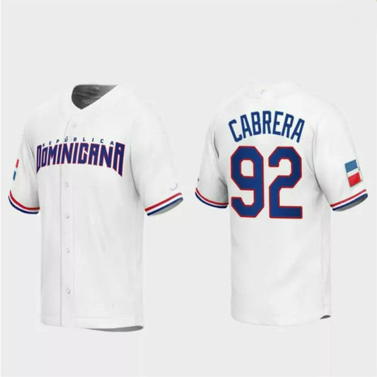 #92 Genesis Cabrera Dominican Republic Baseball 2023 World Baseball Classic Replica Jersey ¡§C White Stitches Baseball Jerseys