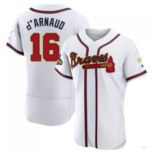 Atlanta Braves #16 Travis d?¡¥Arnaud Gold White 2022 Program Jersey Stitches Baseball Jerseys