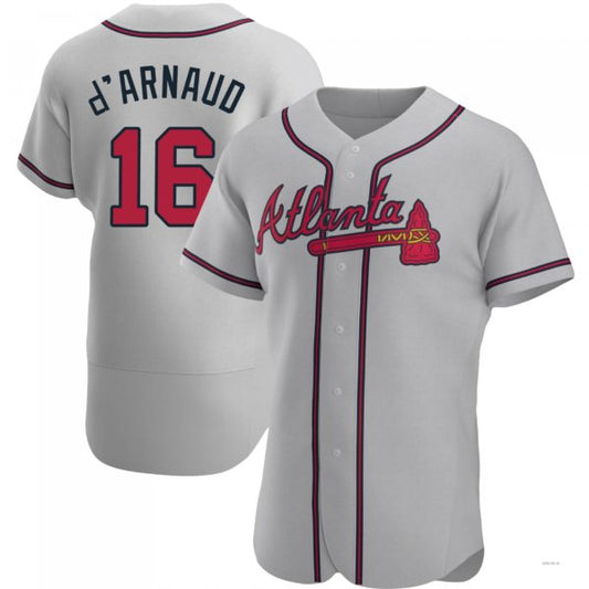Atlanta Braves #16 Travis d?¡¥Arnaud Gray Road Jersey Stitches Baseball Jerseys