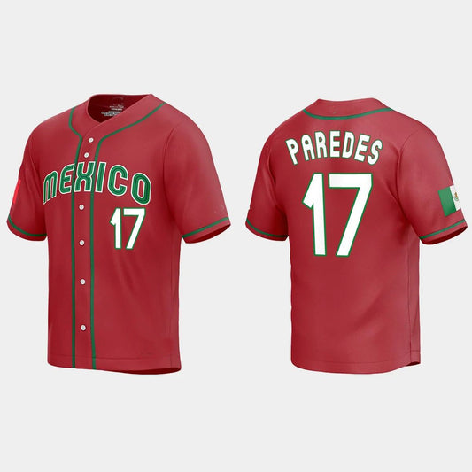 #17 ISAAC PAREDES MEXICO BASEBALL 2023 WORLD BASEBALL CLASSIC REPLICA JERSEY ¡§C RED Stitches Baseball Jerseys