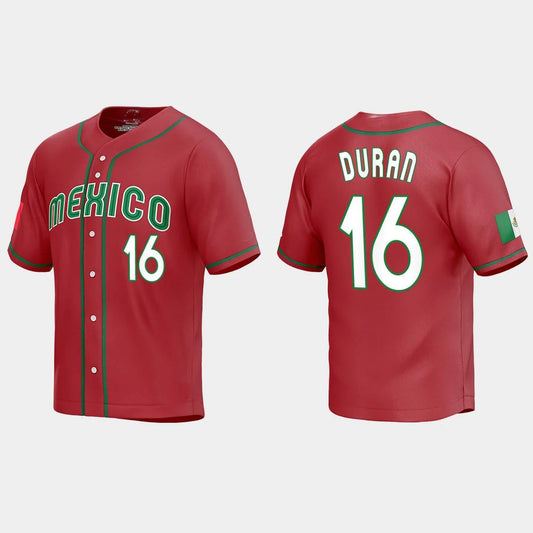 #16 JARREN DURAN MEXICO BASEBALL 2023 WORLD BASEBALL CLASSIC REPLICA JERSEY ¡§C RED Stitches Baseball Jerseys