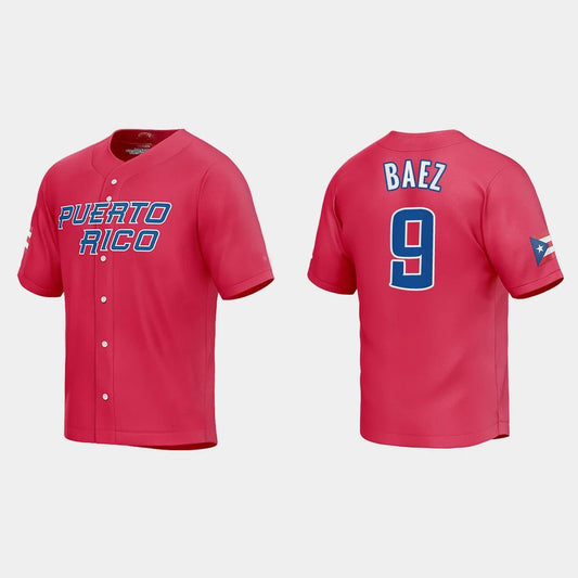 #9 JAVIER BAEZ PUERTO RICO BASEBALL 2023 WORLD BASEBALL CLASSIC JERSEY ¡§C RED Stitches Baseball Jerseys