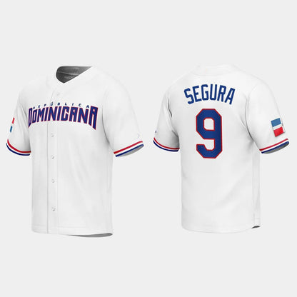 #9 JEAN SEGURA DOMINICAN REPUBLIC BASEBALL 2023 WORLD BASEBALL CLASSIC REPLICA JERSEY ¡§C WHITE  Stitches Baseball Jerseys