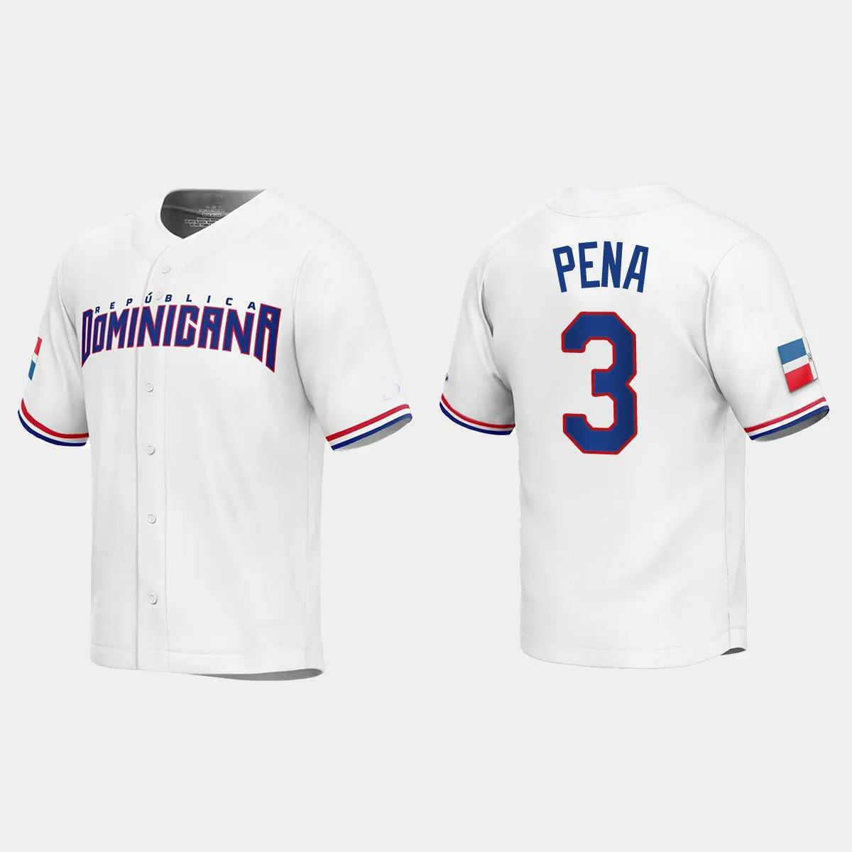 #3 JEREMY PENA DOMINICAN REPUBLIC BASEBALL 2023 WORLD BASEBALL CLASSIC REPLICA JERSEY ¡§C WHITE Stitches Baseball Jerseys