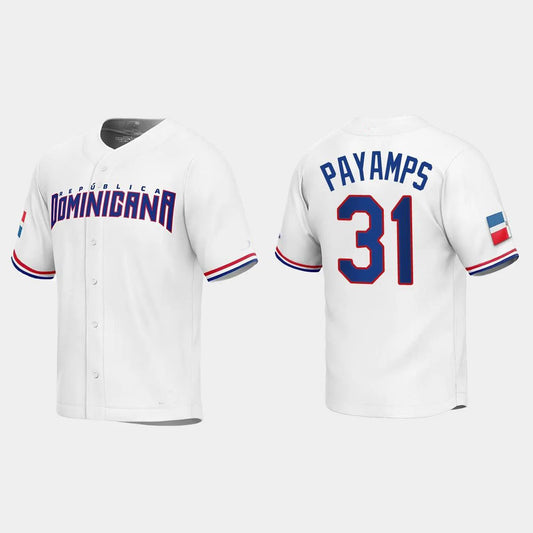#31 JOEL PAYAMPS DOMINICAN REPUBLIC BASEBALL 2023 WORLD BASEBALL CLASSIC REPLICA JERSEY ¡§C WHITE Stitches Baseball Jerseys