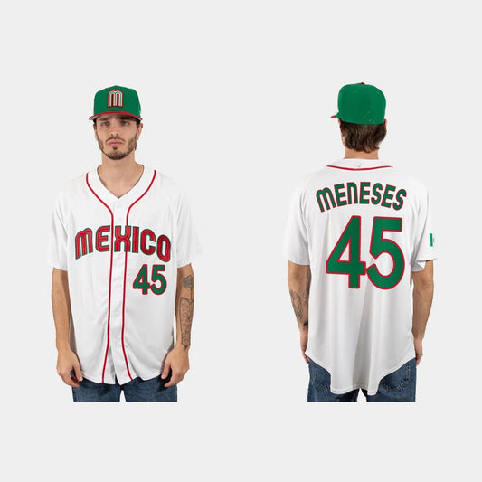 #45 JOEY MENESES MEXICO BASEBALL 2023 WORLD BASEBALL CLASSIC JERSEY ¡§C WHITE Stitches Baseball Jerseys