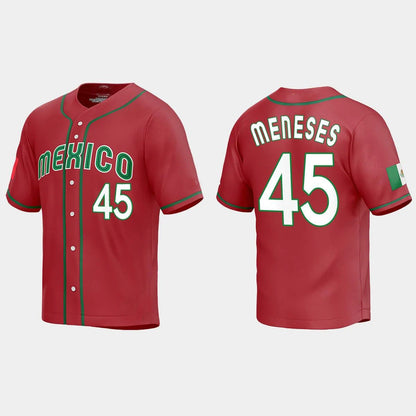 #45 JOEY MENESES MEXICO BASEBALL 2023 WORLD BASEBALL CLASSIC REPLICA JERSEY ¡§C RED Stitches Baseball Jerseys