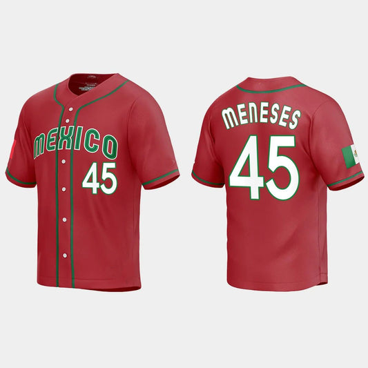 #45 JOEY MENESES MEXICO BASEBALL 2023 WORLD BASEBALL CLASSIC REPLICA JERSEY ¡§C RED Stitches Baseball Jerseys