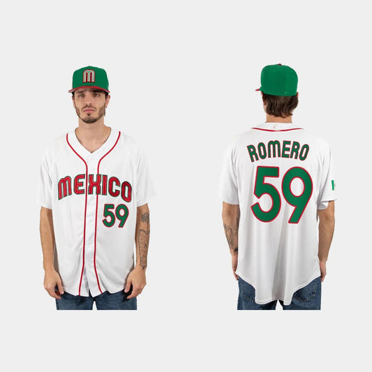 #59 JOJO ROMERO MEXICO BASEBALL 2023 WORLD BASEBALL CLASSIC JERSEY ¡§C WHITE Stitches Baseball Jerseys