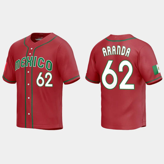 #62 JONATHAN ARANDA MEXICO BASEBALL 2023 WORLD BASEBALL CLASSIC REPLICA JERSEY ¡§C RED Stitches Baseball Jerseys