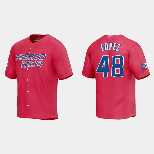 #48 JORGE LOPEZ PUERTO RICO BASEBALL 2023 WORLD BASEBALL CLASSIC JERSEY ¡§C RED Stitches Baseball Jerseys