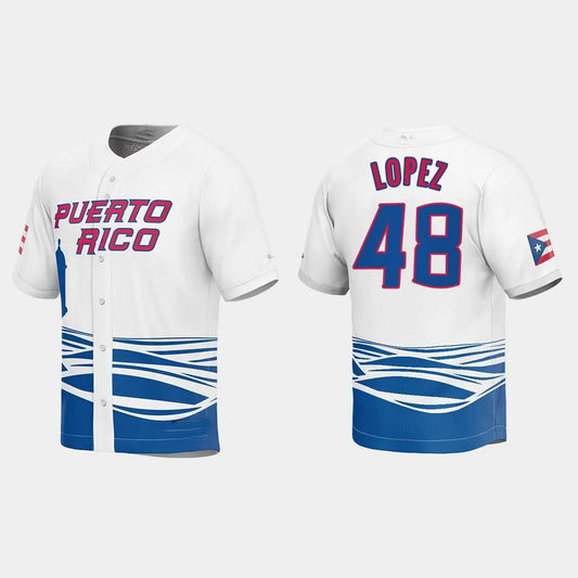 #48 JORGE LOPEZ PUERTO RICO BASEBALL 2023 WORLD BASEBALL CLASSIC JERSEY ¡§C WHITE Stitches Baseball Jerseys