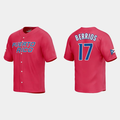 #17 JOSE BERRIOS PUERTO RICO BASEBALL 2023 WORLD BASEBALL CLASSIC JERSEY ¡§C RED Stitches Baseball Jerseys