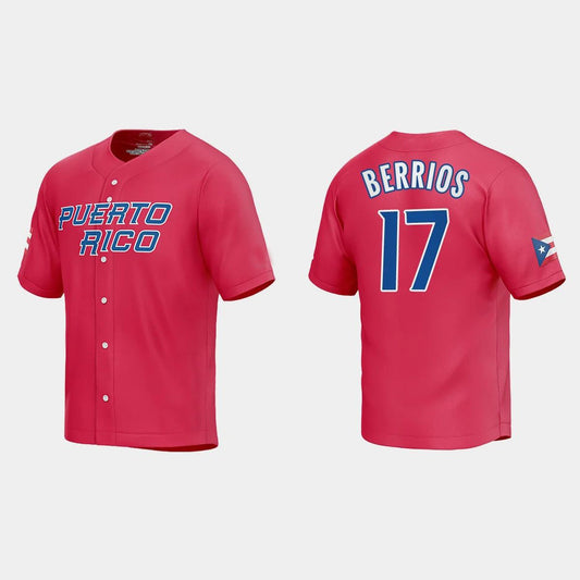 #17 JOSE BERRIOS PUERTO RICO BASEBALL 2023 WORLD BASEBALL CLASSIC JERSEY ¡§C RED Stitches Baseball Jerseys