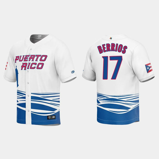 #17 JOSE BERRIOS PUERTO RICO BASEBALL 2023 WORLD BASEBALL CLASSIC JERSEY ¡§C WHITE Stitches Baseball Jerseys