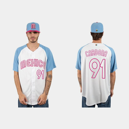 #91 JOSE CARDONA MEXICO BASEBALL 2023 WORLD BASEBALL CLASSIC JERSEY ¡§C WHITE BLUE Stitches Baseball Jerseys