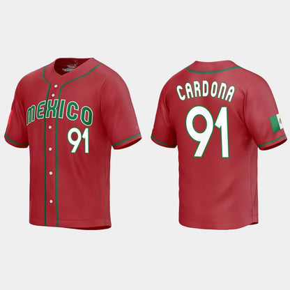 #91 JOSE CARDONA MEXICO BASEBALL 2023 WORLD BASEBALL CLASSIC REPLICA JERSEY ¡§C RED Stitches Baseball Jerseys
