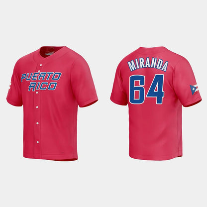 #64 JOSE MIRANDA PUERTO RICO BASEBALL 2023 WORLD BASEBALL CLASSIC JERSEY ¡§C RED Stitches Baseball Jerseys