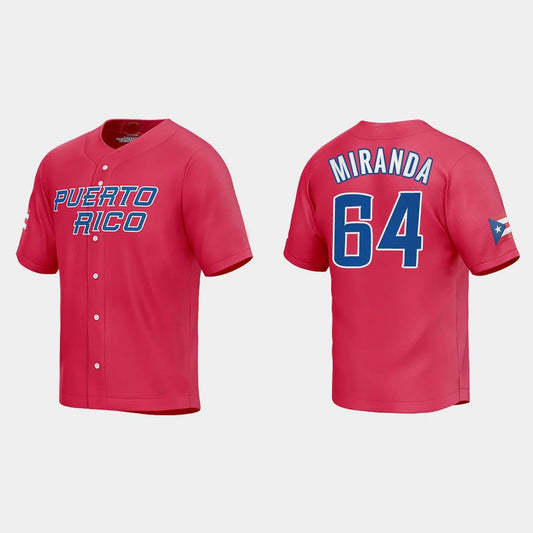 #64 JOSE MIRANDA PUERTO RICO BASEBALL 2023 WORLD BASEBALL CLASSIC JERSEY ¡§C RED Stitches Baseball Jerseys