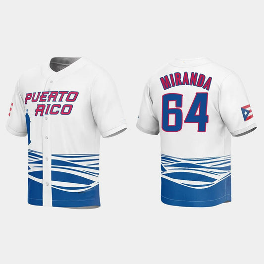 #64 JOSE MIRANDA PUERTO RICO BASEBALL 2023 WORLD BASEBALL CLASSIC JERSEY ¡§C WHITE Stitches Baseball Jerseys