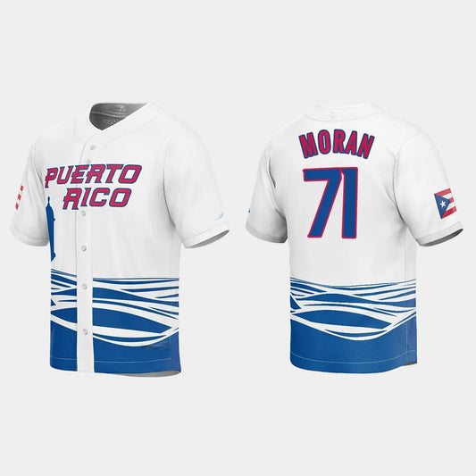 #71 JOVANI MORAN PUERTO RICO BASEBALL 2023 WORLD BASEBALL CLASSIC JERSEY ¡§C WHITE Stitches Baseball Jerseys