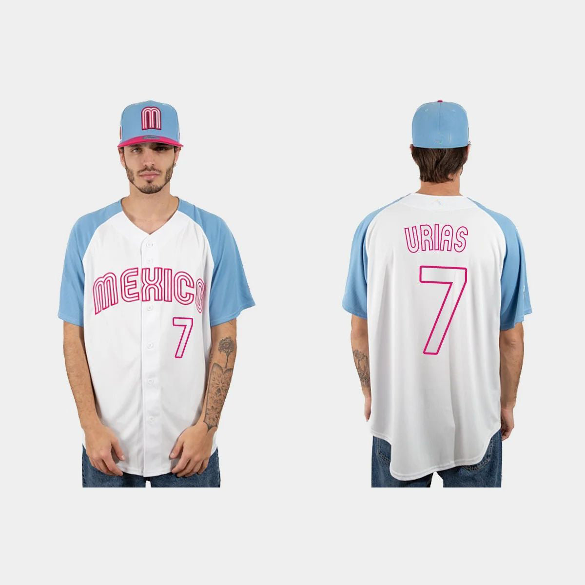 #7 JULIO URIAS MEXICO BASEBALL 2023 WORLD BASEBALL CLASSIC JERSEY ¡§C WHITE BLUE Stitches Baseball Jerseys