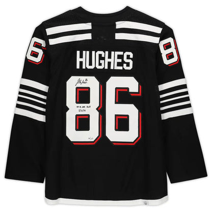NJ.Devils #86 Jack Hughes Fanatics Authentic Autographed Alternate with 100th Point 3.22.22 Inscription Limited Edition of 22 Hockey Jerseys