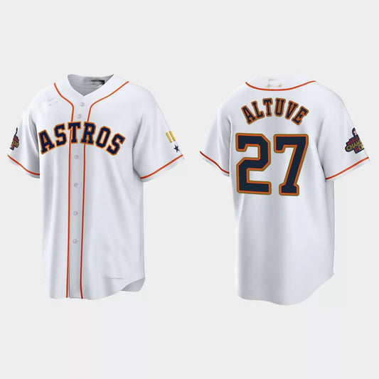 #27 Jose Altuve Houston Astros 2023 Gold Program Jersey ¡§C White Stitches Baseball Jerseys