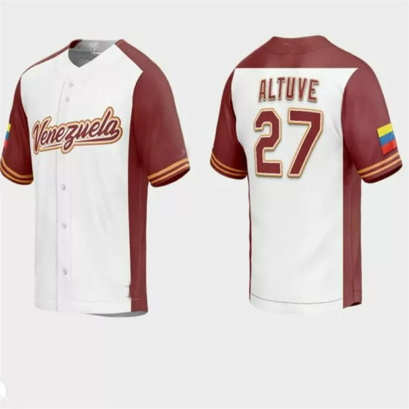 #27 Jose Altuve Venezuela Baseball 2023 World Baseball Classic Replica Jersey ¡§C White Stitches Baseball Jerseys