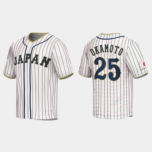 #25 KAZUMA OKAMOTO JAPAN BASEBALL 2023 WORLD BASEBALL CLASSIC JERSEY ¡§C WHITE Stitches Baseball Jerseys