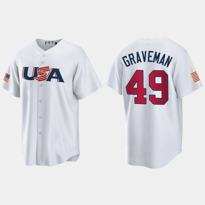 #49 KENDALL GRAVEMAN CHICAGO WHITE SOX 2023 WORLD BASEBALL CLASSIC USA REPLICA JERSEY ¡§C WHITE Stitches Baseball Jerseys