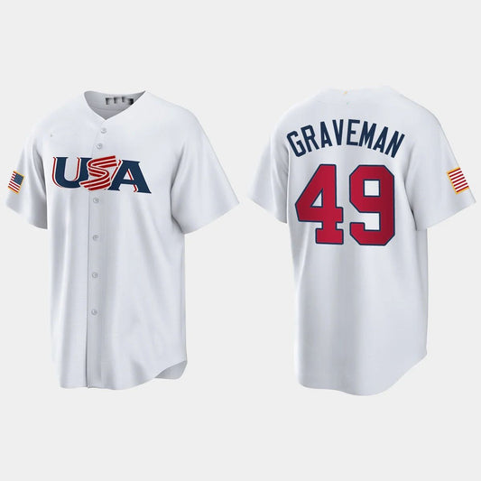 #49 KENDALL GRAVEMAN CHICAGO WHITE SOX 2023 WORLD BASEBALL CLASSIC USA REPLICA JERSEY ¡§C WHITE Stitches Baseball Jerseys