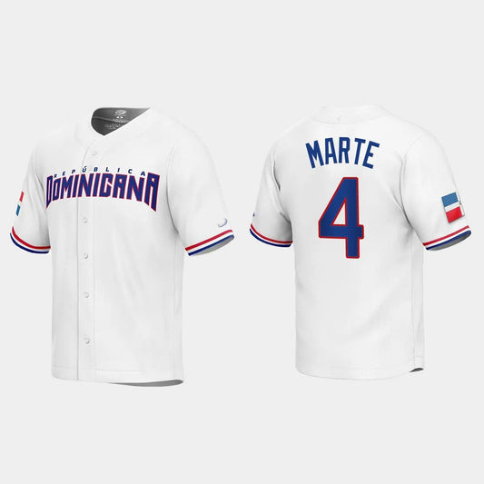 #4 KETEL MARTE DOMINICAN REPUBLIC BASEBALL 2023 WORLD BASEBALL CLASSIC REPLICA JERSEY ¡§C WHITE Stitches Baseball Jerseys
