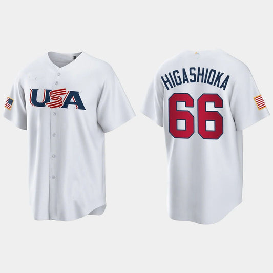 #66 KYLE HIGASHIOKA NEW YORK YANKEES 2023 WORLD BASEBALL CLASSIC USA REPLICA JERSEY ¡§C WHITE Stitches Baseball Jerseys